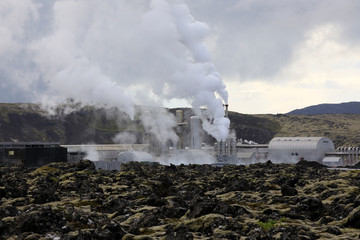 Grindavik / Iceland - August 15, 2017: The geothermal power plant near blue lagoon, Reykjavik, Iceland, Europe