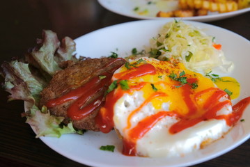 Dinner snack egg and cutlet