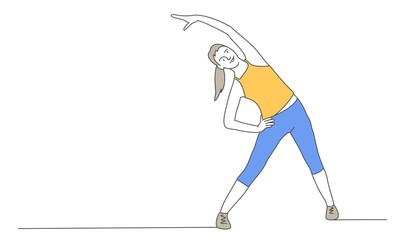 Hand drawn vector illustration of woman is training. Fitness, sport, training, gym and lifestyle concept.