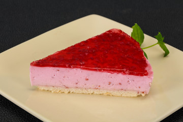 Soft Raspberry cheesecake served mint