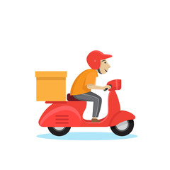 Express Delivery by motorcycle or scooter flat style logo design vector template for company