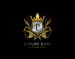 Luxury King P Letter Gold Logo, Golden P Classic Crown.