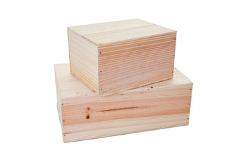 two pine wood packaging bootle wooden wine box isolated on white background