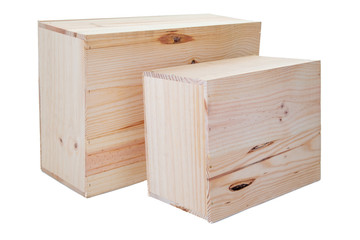 Wooden wine two Boxes side isolated on white background Wood box container for six twelves bottles