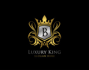 Luxury King B Letter Gold Logo, Golden B Classic Crown.
