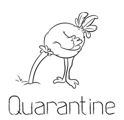 Quarantine allegorical caricature, with ostrich sticking it's head in the sand