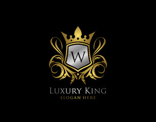 Luxury King W Letter Gold Logo, Golden W Classic Crown.