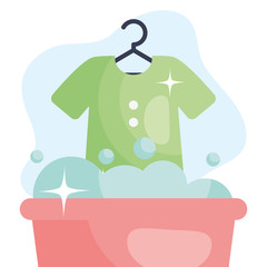 tshirt and bucket with soapy water, colorful design