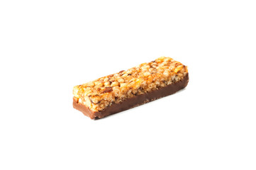 Granola bar isolated on white background Organic Almond and Raisin Close-up