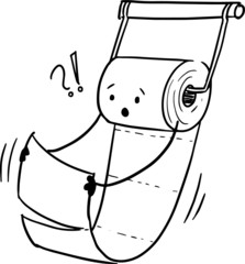 Cute and funny toilet paper. Black and white vector illustration.
