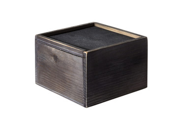 Wooden three-quarters box on white background