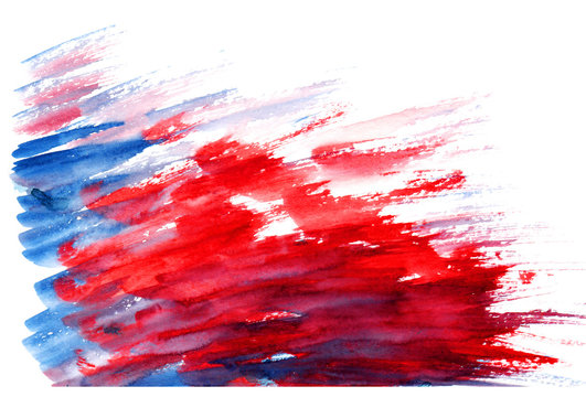 Abstract color splashes on paper. Red-blue watercolor brush strokes on a white background. Hand drawing