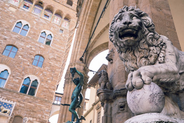 A statue in front of a building