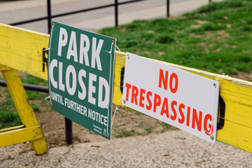 April 20 2020 - Hoboken NJ: local park is closed due to the COVID-19 Coronavirus outbreak. The parks are closed to increase social distancing and prevent people from congregating