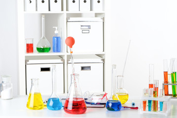 Scientist's desktop in the laboratory. Doctor's desk in the laboratory.