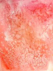 Hand painted watercolor illustration with salt stains and brush strokes. Abstract red and orange background for presentation, wrapping paper and wedding invitation cards design