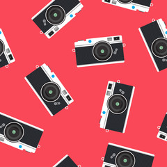 Vintage colorful photo cameras seamless pattern. Vector