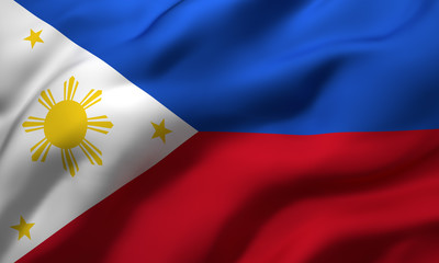 Flag of Philippines blowing in the wind. Full page Philippines flying flag. 3D illustration.