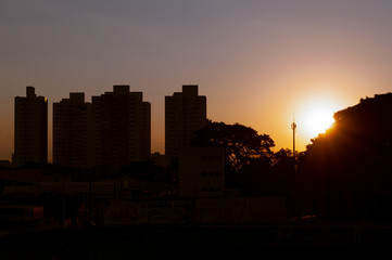 los angeles skyline at sunset