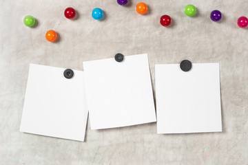 Blank polaroid photo frame with soft shadows and  magnet tape isolated on grey paper background as template for graphic designers presentations, portfolios etc. kids. magnetic board