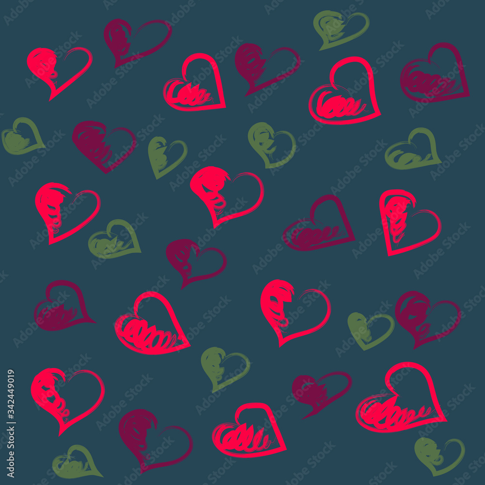 Poster hearts seamless vector pattern. colorful background of multicolored scribbled chaotic hearts. hand d