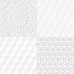 Set of white geometric seamless extruded patterns.