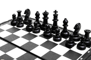 Black side of chess on a white background