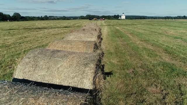 Agriculture. Aerial view. From above.Span on a quadrocopter over haystask.
