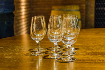 Empty Wine Glasses at Table, Mendoza Province, Argentina