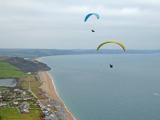 Paragliding above Beesands beach, Devon