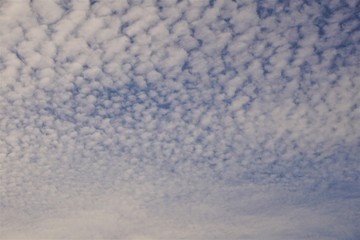 Amazing white clouds, cirrocumulus, on the background of blue sky, Spring in GA USA.