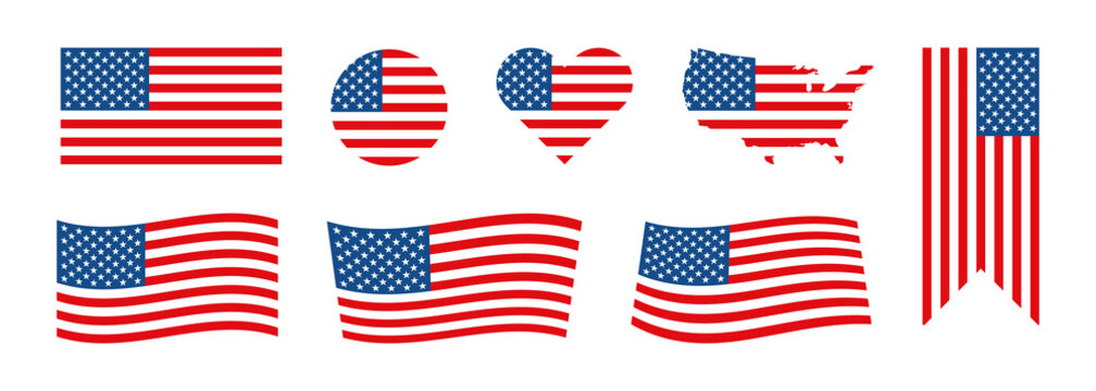 Flag USA set isolated icon. America holidays.  4 july banner  in flat style. Veteran day and Memorial day vector illustration