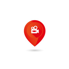 Cinema navigation icon on a white background. Flat trendy gradient design. The concept of a pointer location on the map, cinema, cinema for your site, mobile application. Vector illustration