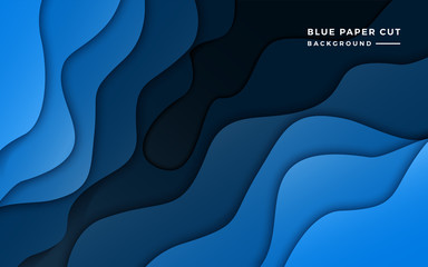 Abstract paper cut design background in blue dark colors. Vector illustration 3d style.