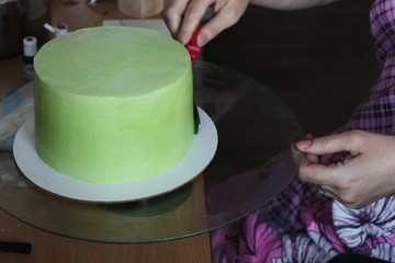 Cake in the process of cooking macro 