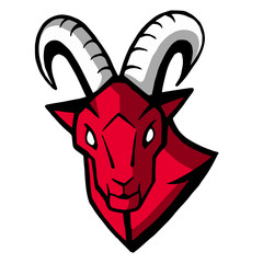 Symbol of a mountain goat on a white background. Black-and-white logo of the animal.