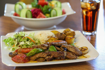 beef steak with vegetables and salad