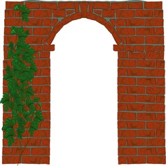 Red brick arch with vine. Suitable for postcards, printing