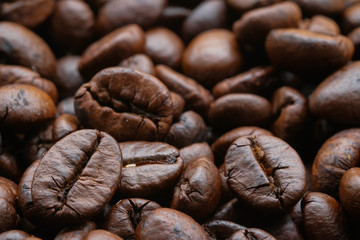 coffee beans up. Photo filtered in vintage style can be used as a background .