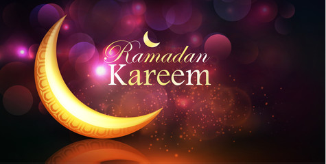 Fototapeta na wymiar Ramadan Kareem greeting on blurred background with half moon