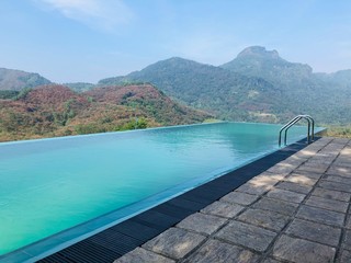Beautiful swimming pool surrounded by mountains