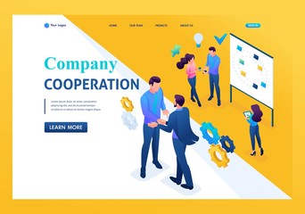 Isometric business Cooperation between companies and employees. Landing page concepts and web design