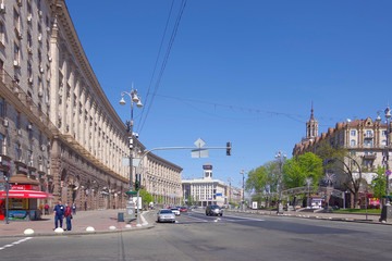 Fototapeta na wymiar Ukraine. Kiev. 09/04/20. Khreschatyk street. City center.