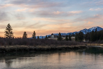 sunset on fairmont creek in canadian rocky mountains spring Regional District of East Kootenay.