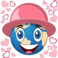 Globe on the background of hearts. Vector illustration. 