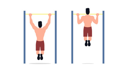 Pulling on the horizontal bar. Sports training. Flat style. Vector illustration.
