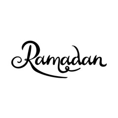 Ramadam hand lettering, muslim holiday brush calligraphy, isolated on white background.