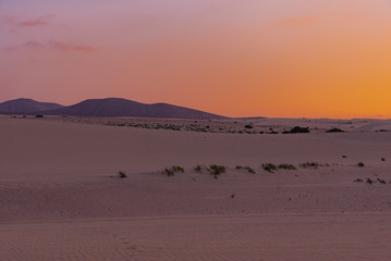 Sunset over the sand dunes, Canary Island of Fuerteventura