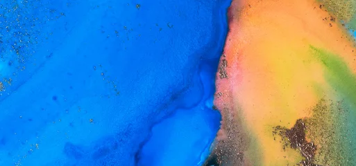 Keuken spatwand met foto Abstract wave blots horizontal background. Alcohol ink colors. Marble texture. © Liliia
