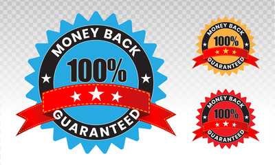 100 percent money back label vector flat icon for customer satisfaction guarantee on a transparent background